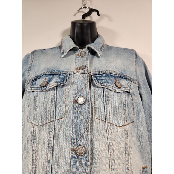 AEROPOSTALE Retro Denim Jean Trucker Jacket Womens M Blue Embroidered Peacock - Picture 10 of 12